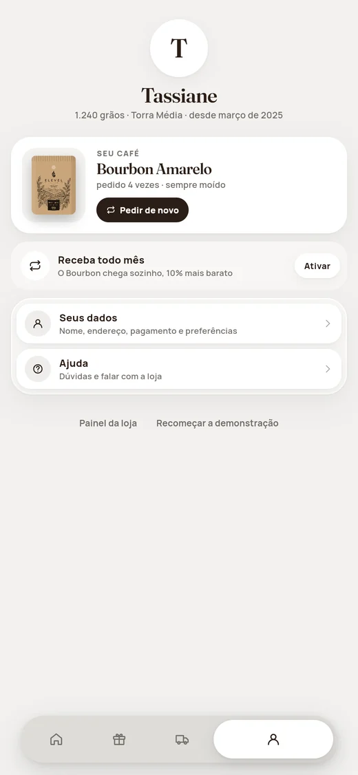 Perfil com o café favorito e a assinatura